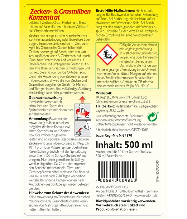 Neudorff Zecken- & Grasmilbenkonzentrat, 500 Ml 2 Neudorff Zecken- & Grasmilbenkonzentrat, 500 Ml – Bild 2