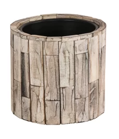 Dehner Holz-Übertopf Luna, Rund, Hellbraun