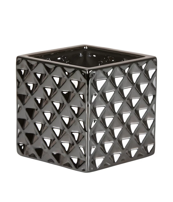 Scheurich Keramik-Übertopf Titanium, Quadratisch, Silber 1 Scheurich Keramik-Übertopf Titanium, Quadratisch, Silber