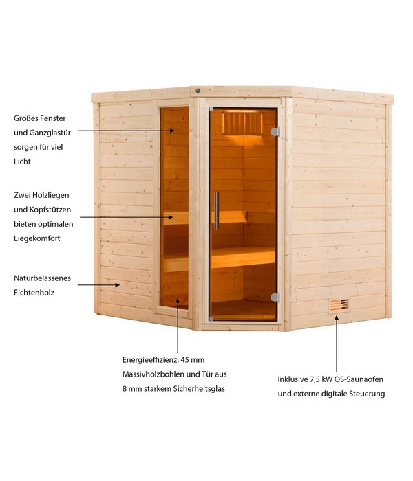 Weka Sauna Turku Mit Glastür Und Fenster Inkl. Ofen, Ca. B195/H205/T178 Cm 3 Weka Sauna Turku Mit Glastür Und Fenster Inkl. Ofen, Ca. B195/H205/T178 Cm – Bild 3