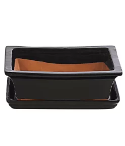 Dehner Keramik-Bonsaischale, Rechteckig, Schwarz, Ca. B25/H12 Cm